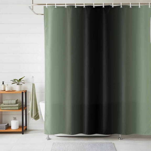 Shower Curtains for Bathroom, Sage Green Black Ombre Waterproof Fabric Shower Curtain, Gradient Contemporary Abstract Art Decorative Bathroom Curtain for Bathtub, 72"x72", No Hooks Included