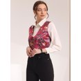 thumbnail image 3 of Traje De Navidad Para Mujer Chaleco De Satén Con Cierre De Botón Y Estampado Floral Rosa Roja XL, 3 of 5