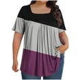 thumbnail image 4 of Hvyesh Plus Size Tops for Women Summer Color Block Tunic Tops Square-Neck Short Sleeve T Shirts Casual Blouses Ofertas de moda, 4 of 4