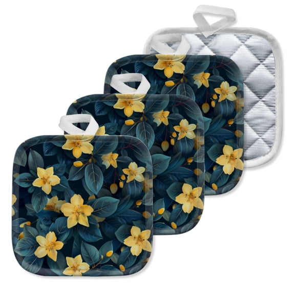 4 Pack Pot Holders,Kitchen Essential, Potholder Set,Lush Display Of Yellow Flowers Among Dark Green Leaves
