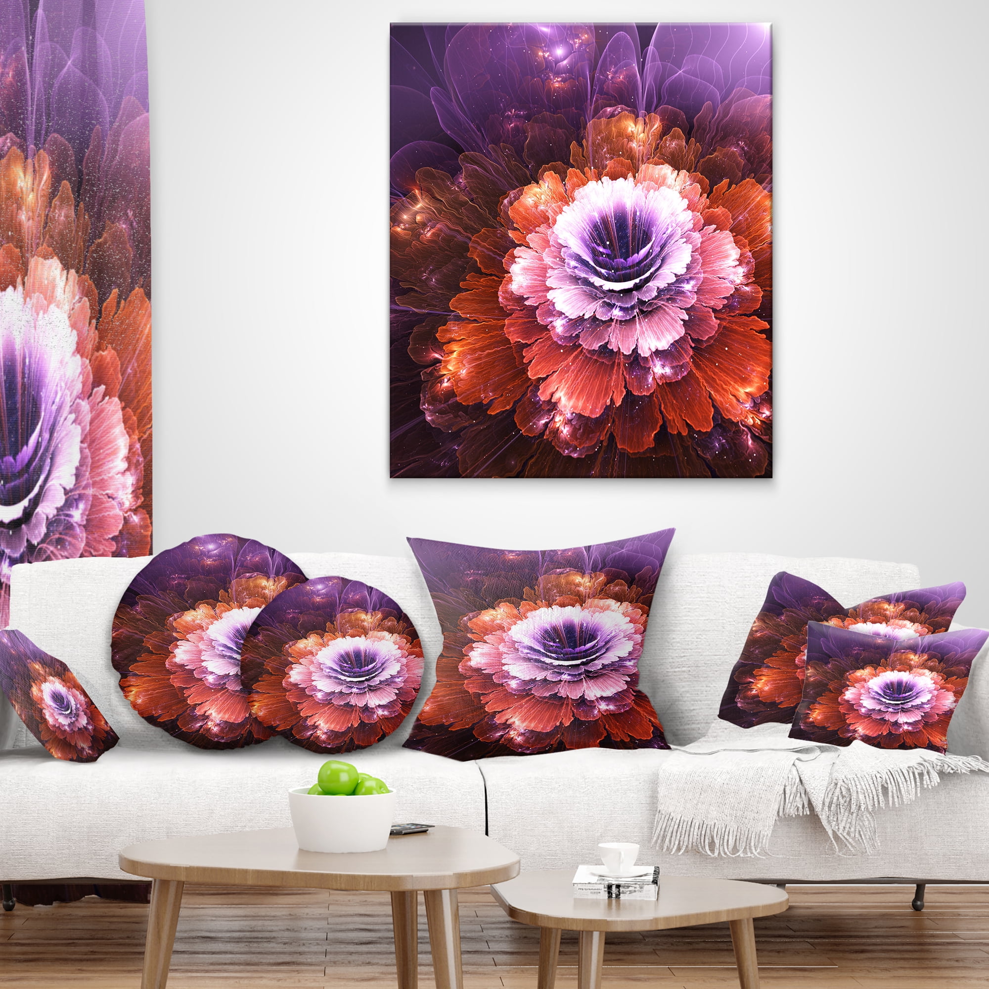 Designart Abstract Pink Fractal Flower - Floral Throw Pillow - 18x18