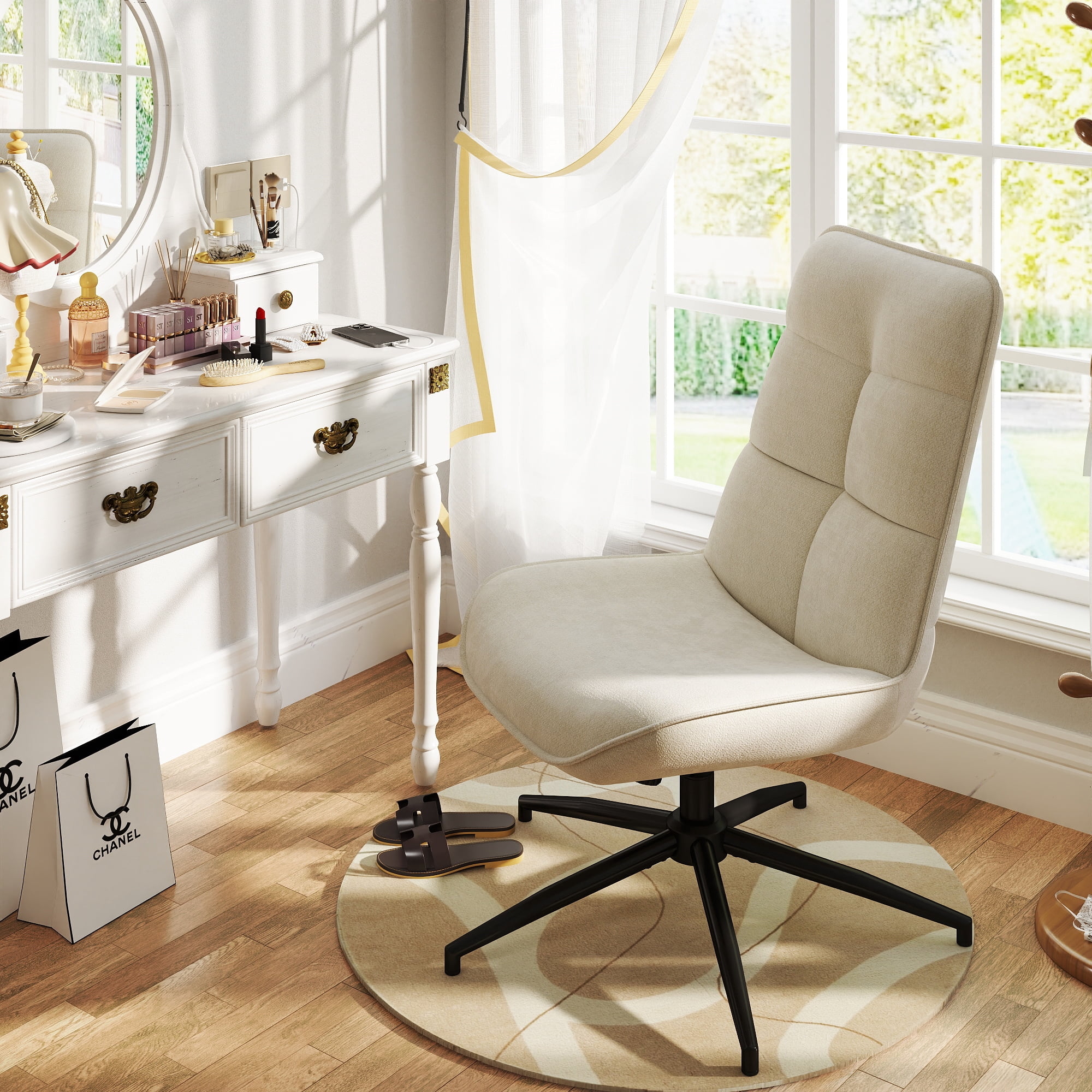 Homy Casa Swivel Accent Chair, with Height Adjustable and Tilt Function, Living Room, Office, Beige