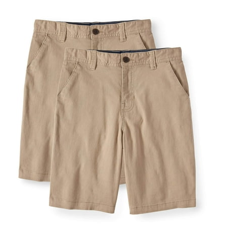 Wonder Nation Boys 4-18 School Uniform Flat Front Shorts, 2-Pack Value Bundle