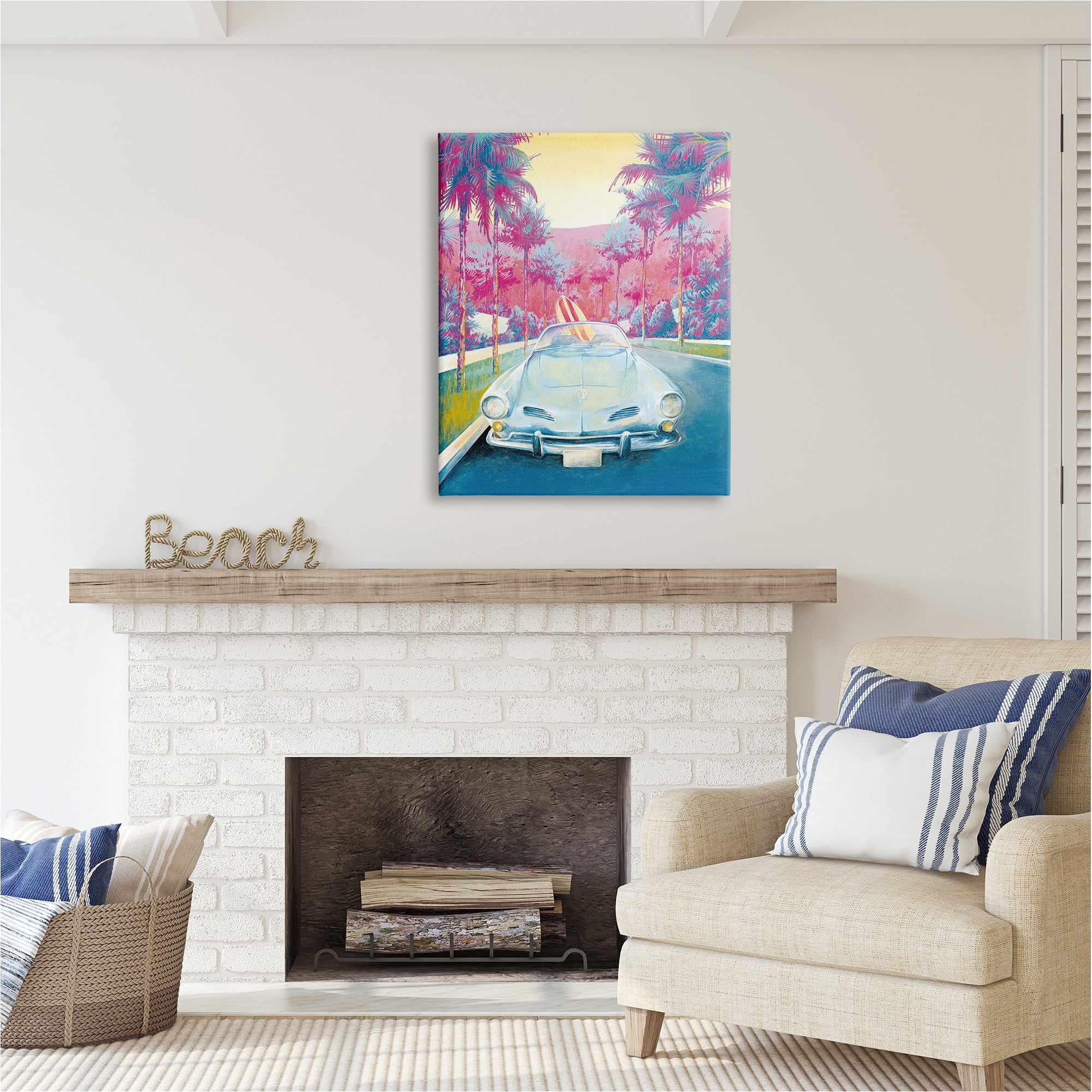 Stupell Industries Tropical Classic Car Transportation Painting Gallery Wrapped Canvas Art Print Wall Art, 30 x 40