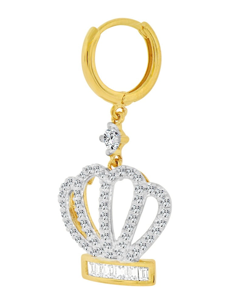 Tiara Crown Earring Created CZ Crystals 14k Yellow Gold