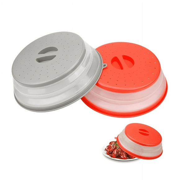 SINMI Cloche Micro Onde, 2 Pièces Couvercle Micro Ondes , Onde Passoire avec Trous de Vapeur pour Fruits Et Légumes, sans Bap et Non Toxique (Gris + Rouge)