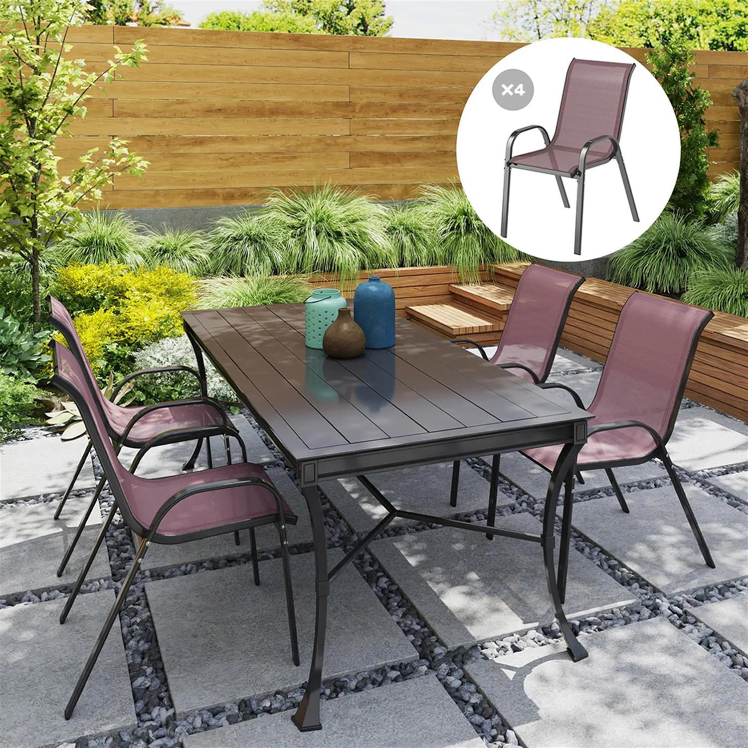 Demi Bonn Outdoor Dining Chairs Set of 4, Stackable Patio Chair with High Back, Breathable Mesh Seat for Garden, Backyard, Deck, Porch, Lawn, Brown