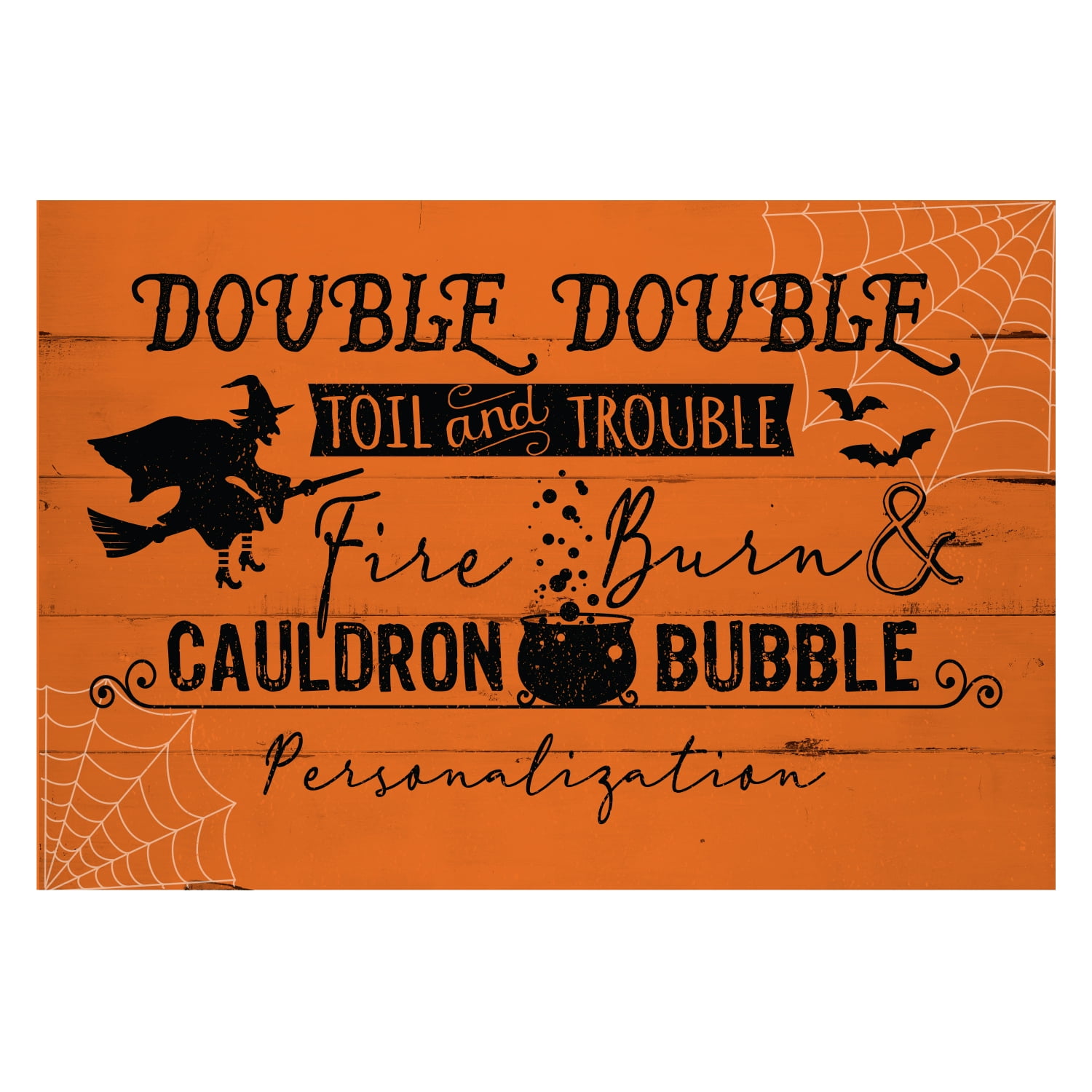 Personalized Planet 27x18 Double Double Toil and Trouble Fire Burn & Cauldron Bubble Halloween Doormat with Custom Name Printed on Orange Rectangular 1/4” Thick Non Slip Mat for Deck or Porch