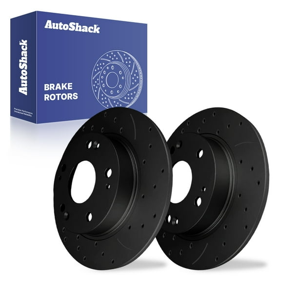 AutoShack Rear Solid Drilled & Slotted E-Coated Brake Rotors Black Finish 2-PC Set Replacement for 2006-2015 Honda Civic 2013-2015 Acura ILX 2006-2011 Acura CSX NightGuard 10.24" (260 mm)