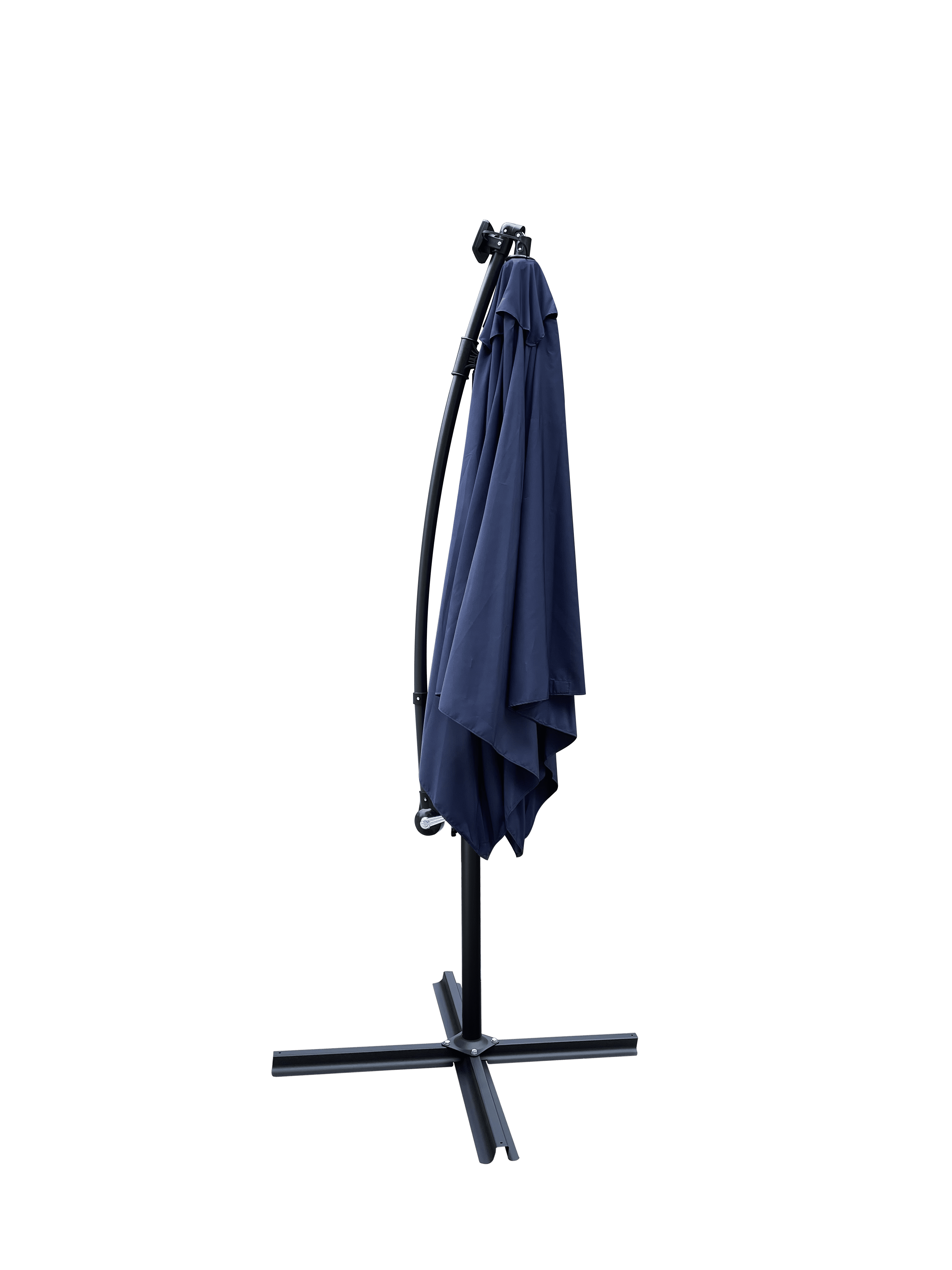 2.5x2.5M Square Outdoor Patio Umbrella, Solar LED Lighted Sun Shade Canopy with 8 Ribs & Crank Base, Navy Blue
