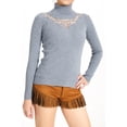 thumbnail image 3 of YOOSMATIC Women Turtleneck Slim Lace Mesh Leisure Sweater Pullover Female Gray L, 3 of 4