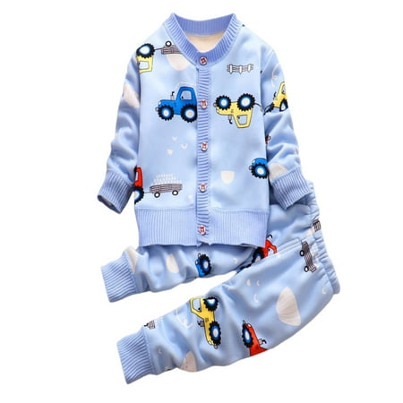 

Luxsea Toddler Baby Boys Girls Clothing Sets Cartoon Pattern Knit Button Down Long Sleeeves Top+Trousers 2-Piece Outfits Set