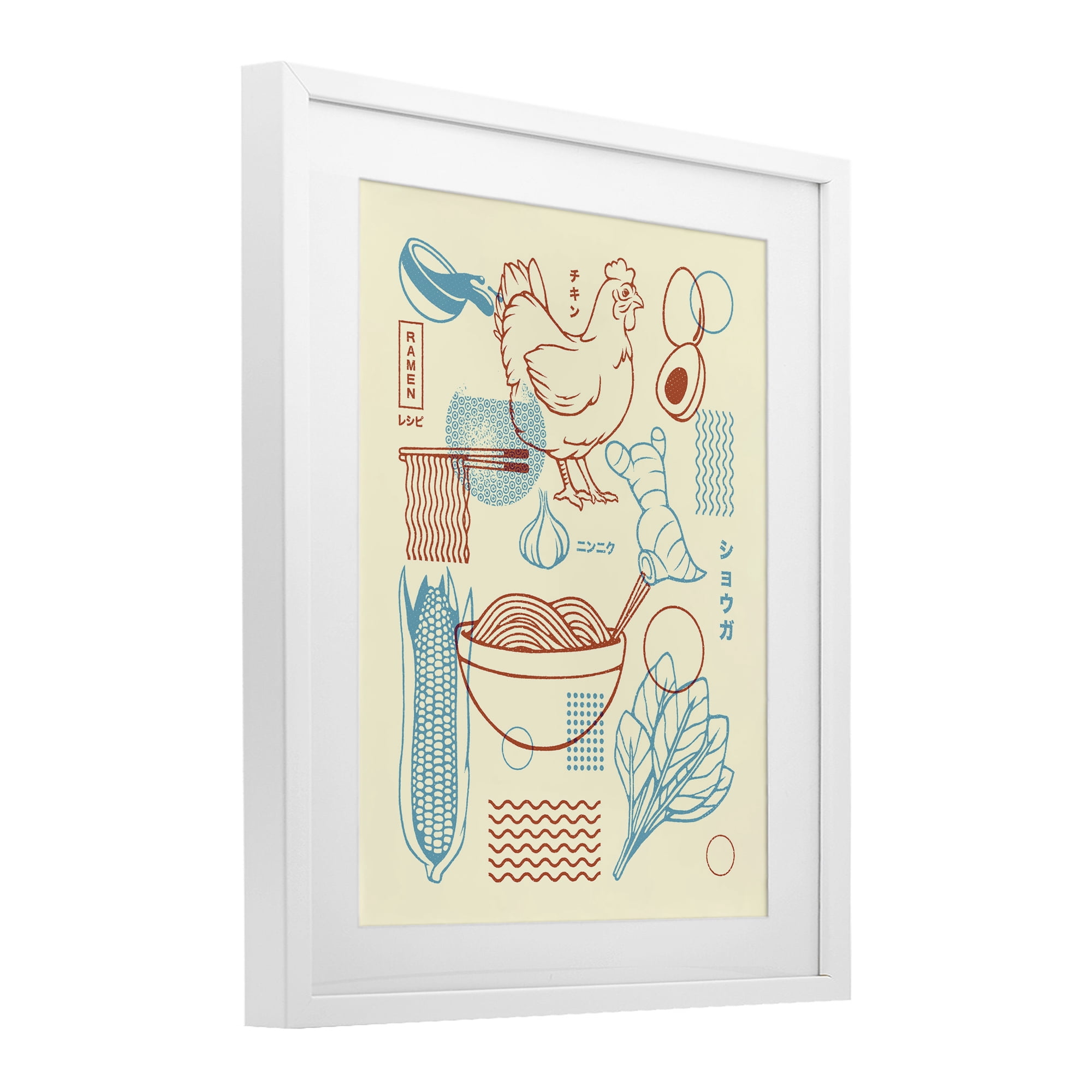 Stupell Industries Minimalist Ramen Ingredients White Framed Print Under Glass, design by Tobe Fonseca
