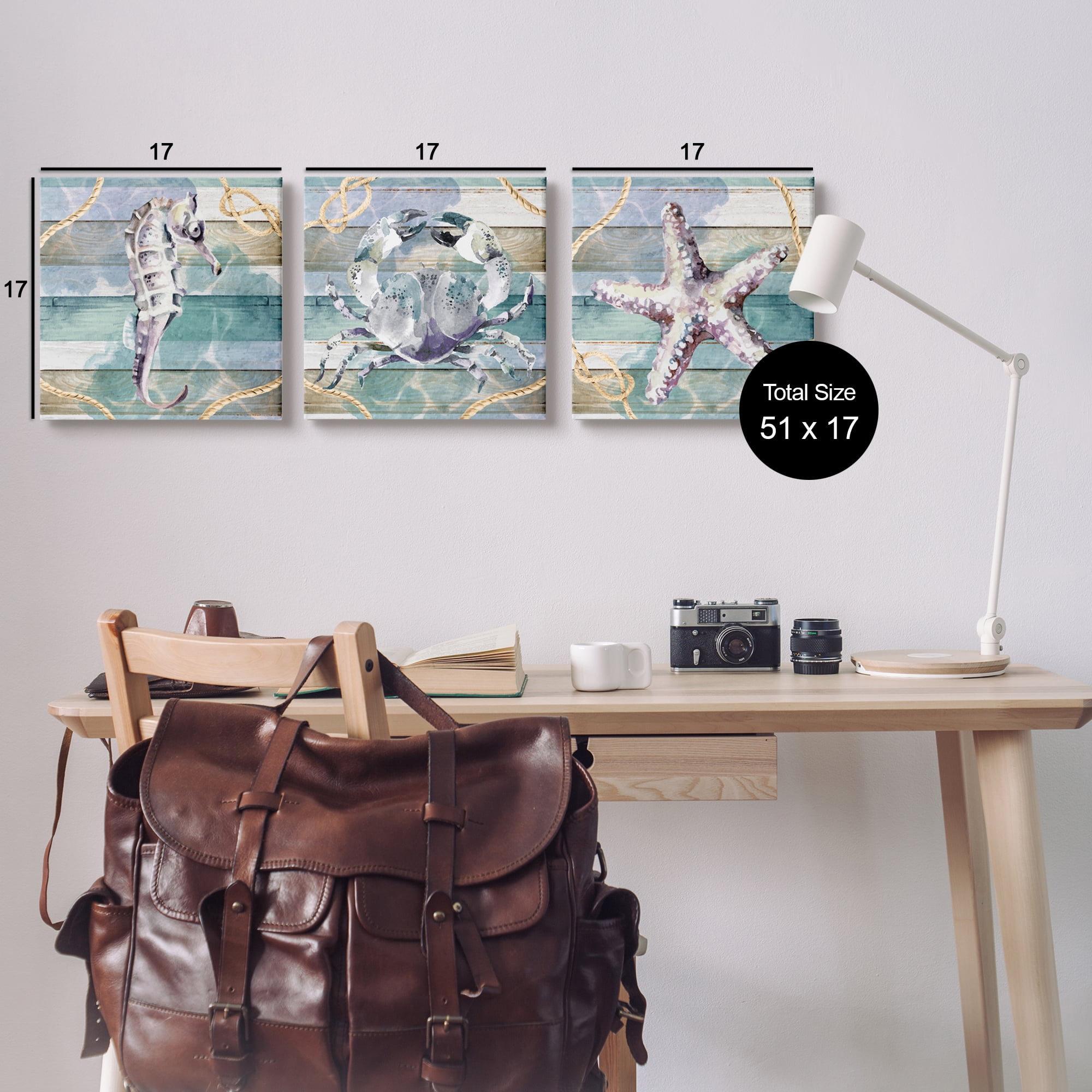 Stupell Industries Sea Life Plank Pattern Animals & Insects Painting Gallery Wrapped Canvas Print Wall Art, 17 x 17, Set of 3