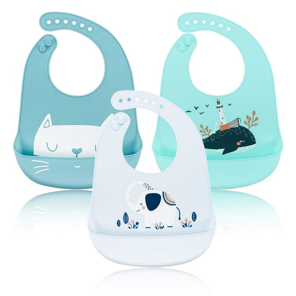 Yaoping 3 Pack Silicone Baby Bibs, Soft Silicone Feeding Bibs with Food