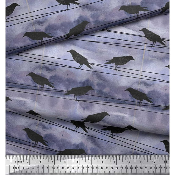 Soimoi Purple Poly Georgette Fabric Crow Bird Print Fabric by Yard 42 Inch Wide