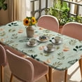 thumbnail image 3 of Spring Leaves Table Cloths for 4 Foot Rectangle Tables, Pink Flowers Pastoral Botanical Green Patio Waterproof Elastic Fitted Tablecloths, Washable Rectangular Table Cover for Camping, 3 of 8