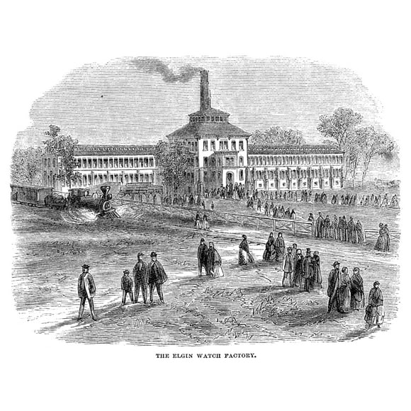Illinois: Usine, 1869. /Nthe Elgin Usine de la Société Horlogère Nationale à Elgin, Illinois. Gravure sur Bois, Américain, 1869. Affiche Imprimée par (18 x 24)