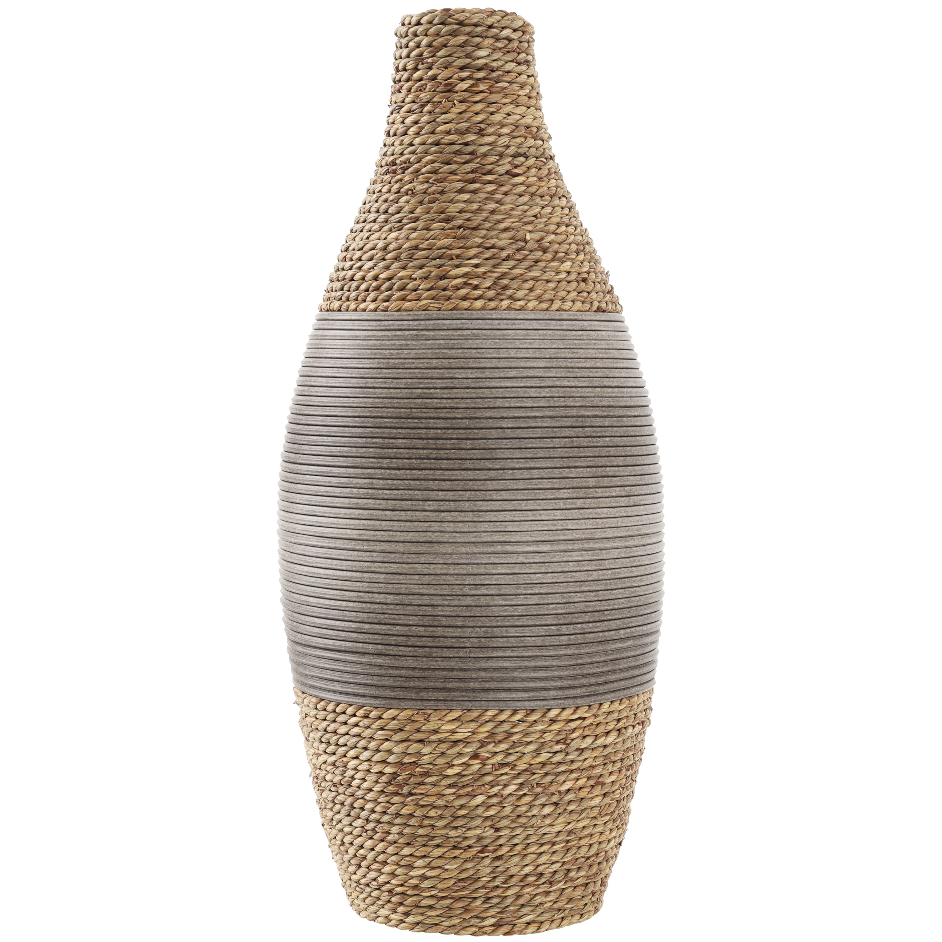 DecMode 19" Handmade Wrapped Brown Seagrass Vase with Layered Gray Paneling