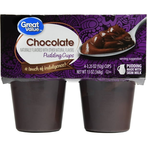 Great Value Chocolate Pudding Cups, 3.25 Oz, 4 Count