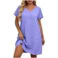 thumbnail image 2 of TAGOLD Womens Short Sleeve V-Neck Dress Plus Size Raglan Sleeve Solid Color Loose Summer Daily Dress, 2 of 5