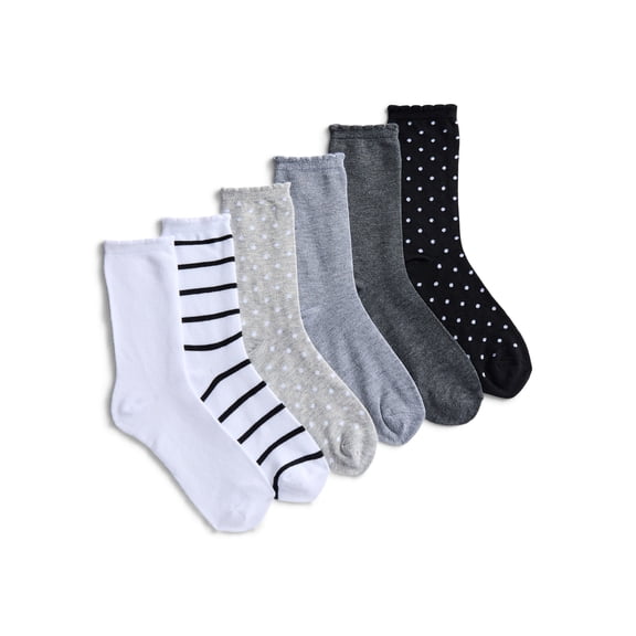 Joyspun Women’s Crew Dress Socks, 6-Pack, Shoe Sizes 4-10
