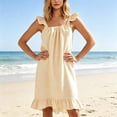 thumbnail image 6 of NominalSnug Womens Cotton Nightgown Square Neck Ruffle Strap Sleeveless Midi Sleep Dress With Pockets Loungewear, 6 of 6