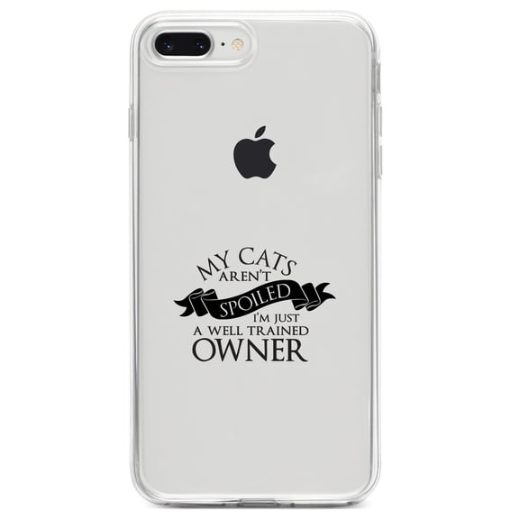 DistinctInk Clear Shockproof Hybrid Case for iPhone 7 PLUS / 8 PLUS (5.5" Screen) TPU Bumper Acrylic Back Tempered Glass Screen Protector - Cats Aren't Spoiled Well Trained Owner