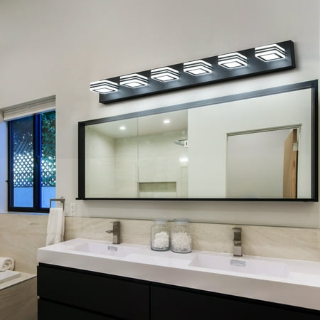 

LED Modern Black Vanity Lights 6-Lights Acrylic Matte Black Bathroom Vanity Lights Over Mirror