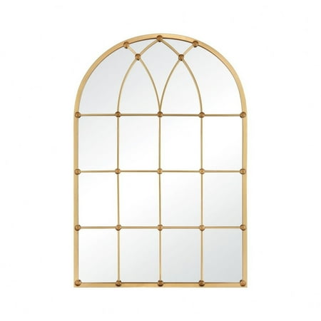 Traditional Grid Pattern Window Pane Style Arched Wall Mirror - 47 Inch Wall MIrror Gold