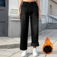 thumbnail image 2 of Fleece Lined Jeans Women High Waisted Straight Leg Denim Pants Baggy Stretchy Jeans Thermal Warm Denim Pants, 2 of 7