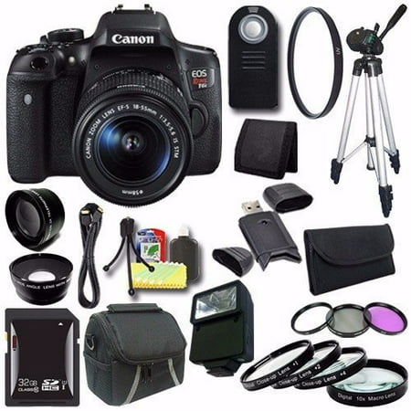 Canon EOS Rebel T6i DSLR Camera with EF-S 18-55mm f/3.5-5.6 IS STM Lens 0591C003 + 32GB SDHC Card + UV Filter + Case + Tripod + External Flash + Saver