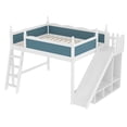 thumbnail image 6 of Leumius Queen Loft Bed Frame with Storage Shelves and Wardrobe, Solid Wood Loft Bed with Detachable Slide and Ladders for Kids Teens Adults Blue and White, 6 of 9