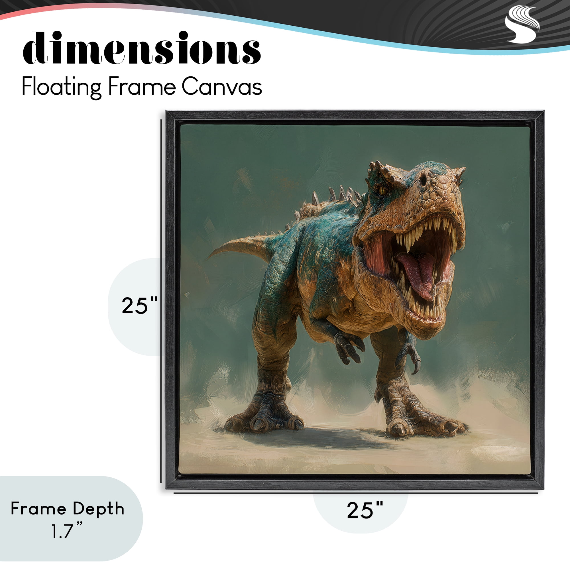 Stupell Industries Roaring T-Rex in Green Black Framed Floater Canvas Wall Art, design by Wumples