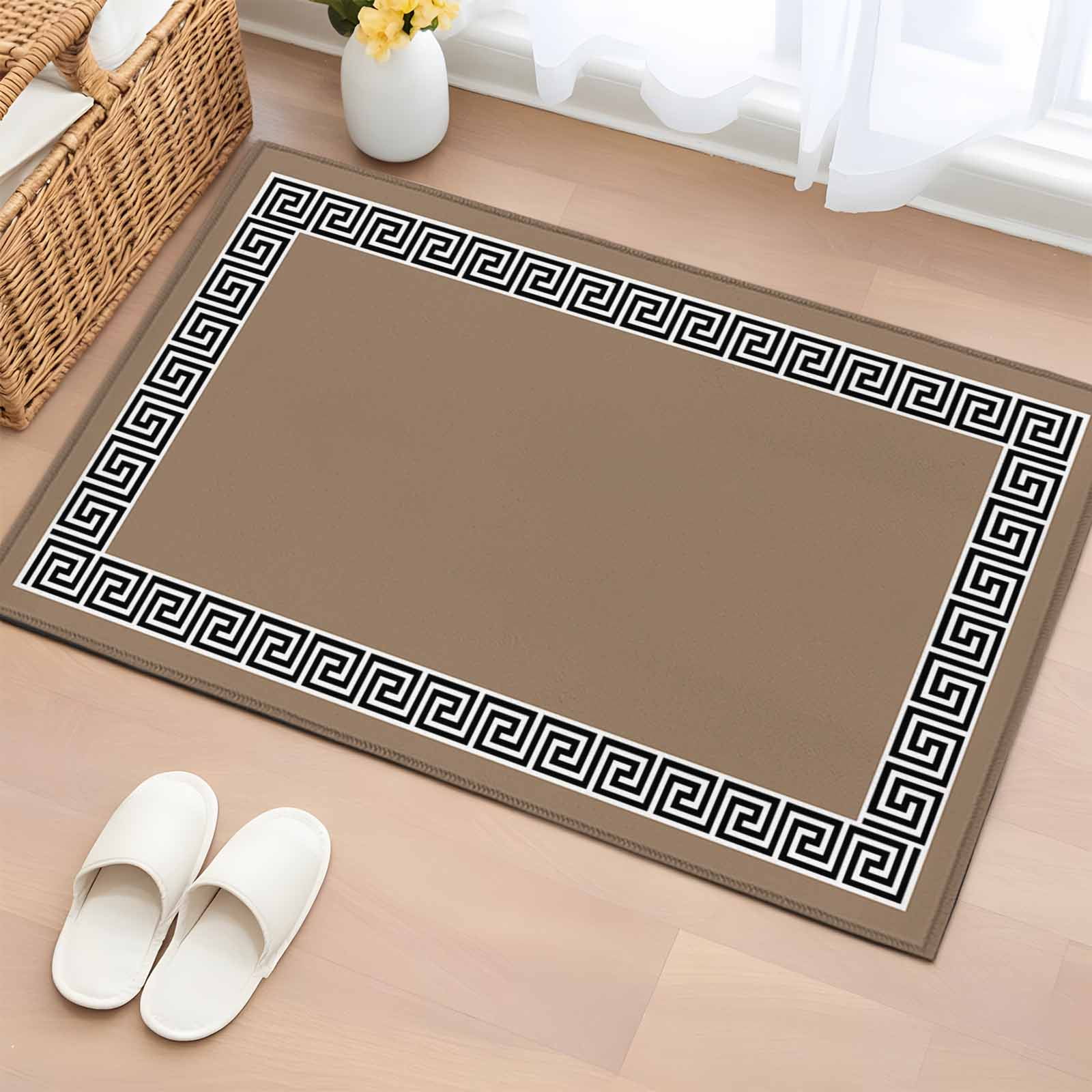 Rectangle Area Rug 2x3ft Inspired Key Texture on Brown Non-Shedding Washable Area Rug Greece Geometric Twist Lines Non Slip Low-Profile Rugs for Living Room Bedroom Dining Room