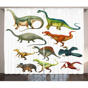 Ambesonne Dinosaur Curtains 2 Panel Set, Jurassic Composition, 108" x 96", Multicolor
