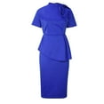 thumbnail image 4 of safuny Women's Plus Size Knee Length Pleated Dress Solid Color Winter Crew Neck Elegant Casual Trendy Holiday Short Sleeve Autumn Dresses, 4 of 8