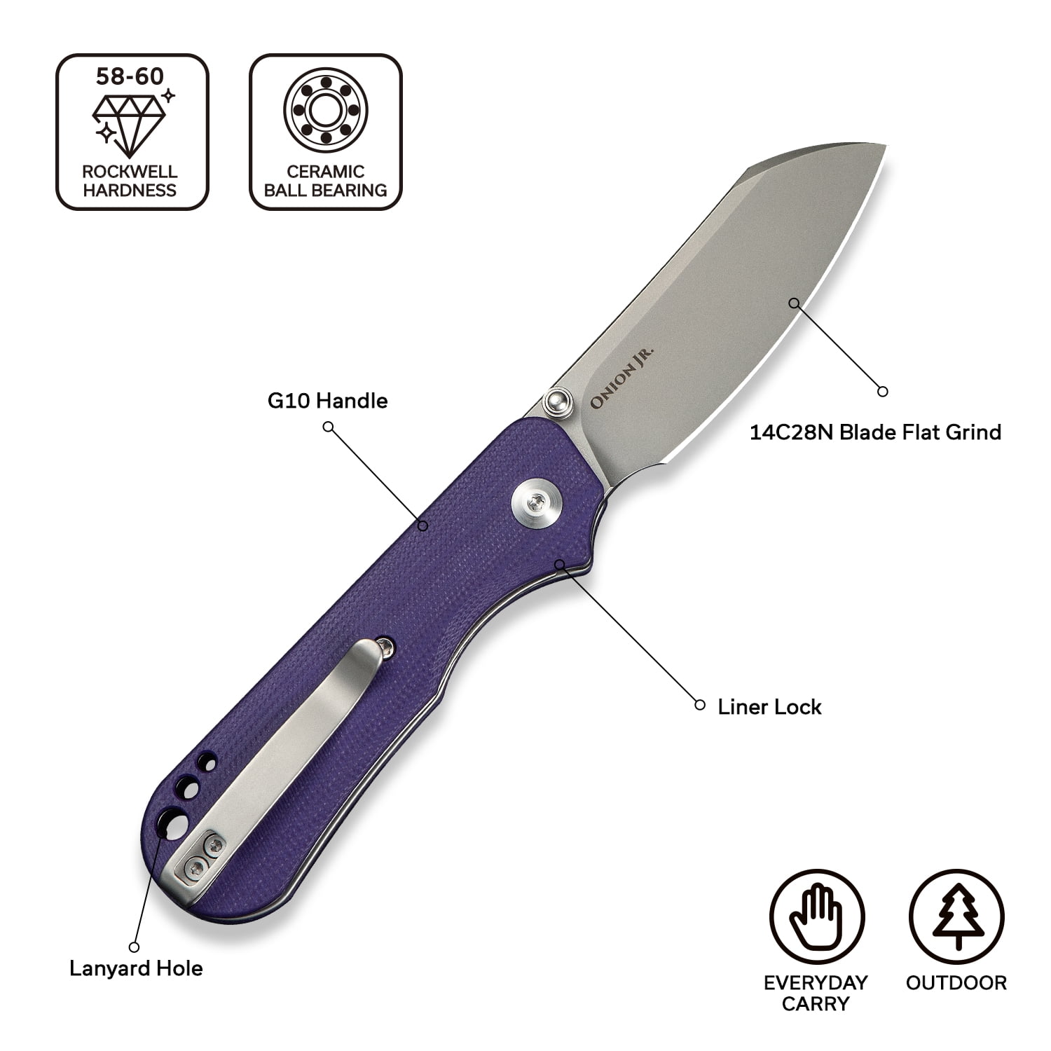 CIVIVI Crabby Pocket Knife, EDC Folding Knife for Men Women with Swedish 14C28N Blade Contoured G10 Handle, Designed by Ken Onion Jr. C24055-2