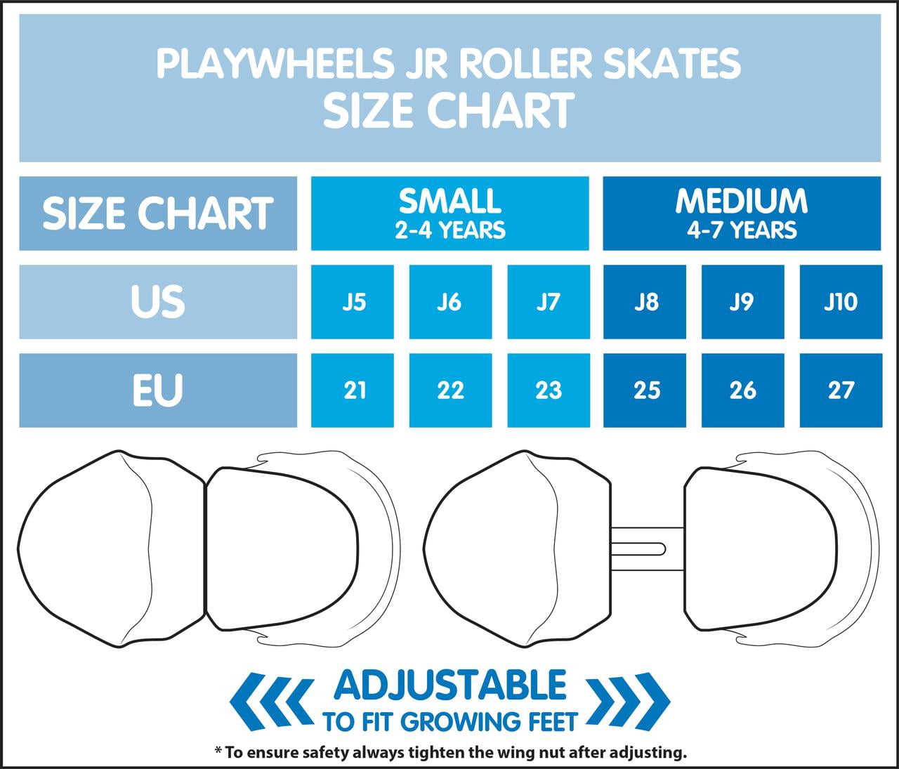 PlayWheels Kids Roller skate Junior Size 5-10 with Knee Pads
