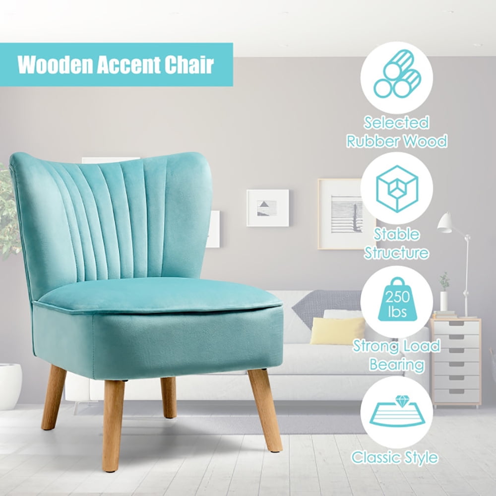 Finihen Velvet Accent Chair, Modern Armless Velvet Accent Chair with Wood Legs, Thickly Padded, Armless Wingback Club Chairs for Living Room, Bedroom, Green