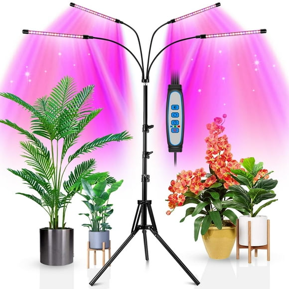 Wolezek LED Grow Lights for Indoor Plants, Full Spectrum Plant Light with Adjustable 15-61 inches Tripod Stand, 4-Head 80 LED Floor Grow Lamp Plant Lights Indoor with 6/12/16H Timer