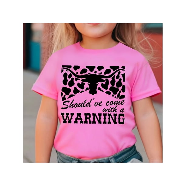 Top informal de punto con cuello redondo para niña, 100 % algodón, elástico, corte regular, con estampado de la letra "Should've Come With A Warning" para verano.