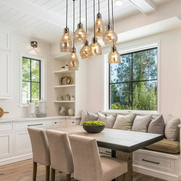 LUOLAX 8-head Brandy Glass Modern Chandelier for Dining Room, Bedroom and Living Room Lighting Fixtures (Black)