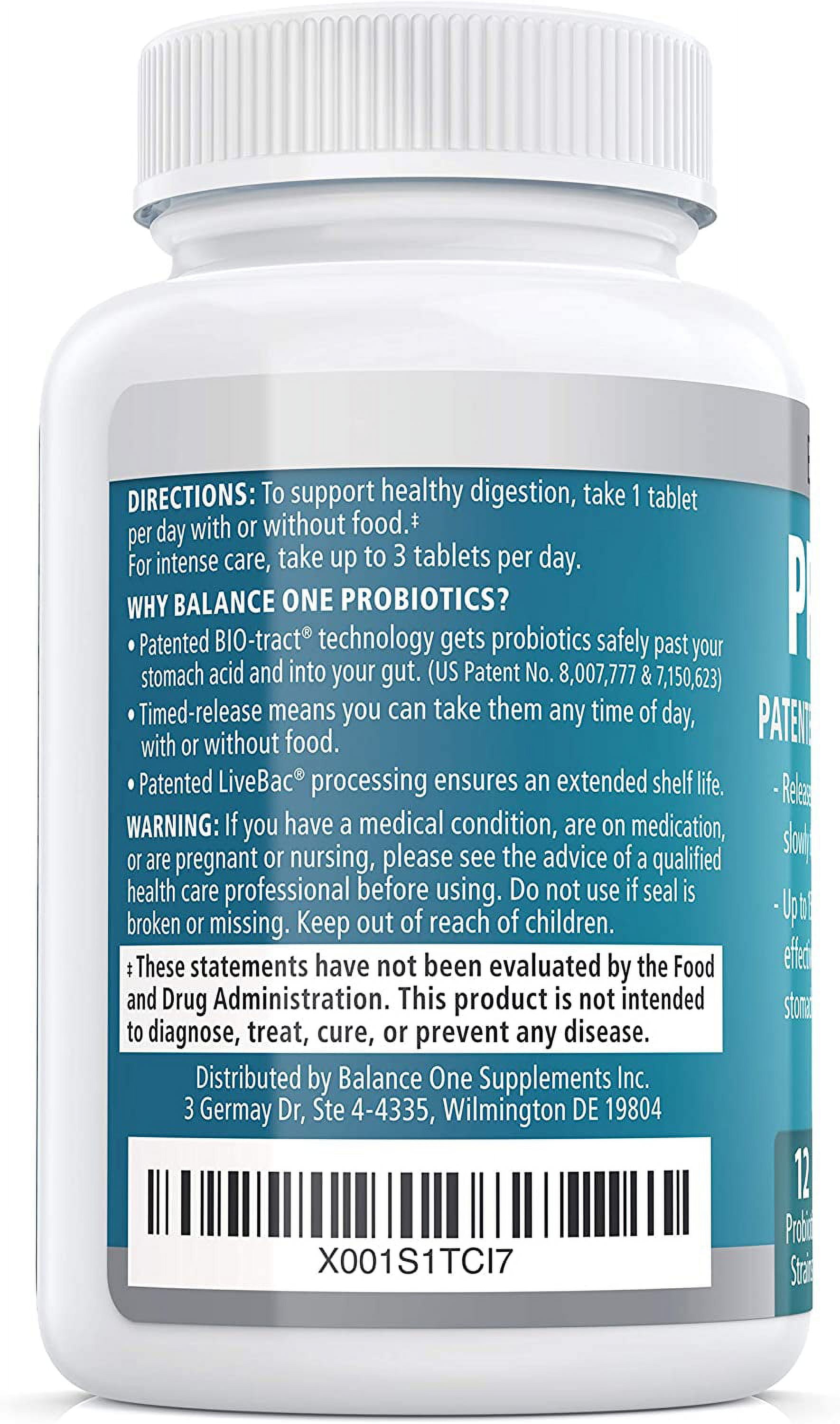 Balance ONE Time-Release Probiotic, 15 Billion CFUs, 12 Strains, Vegan, Gluten-Free, 60 Tablets