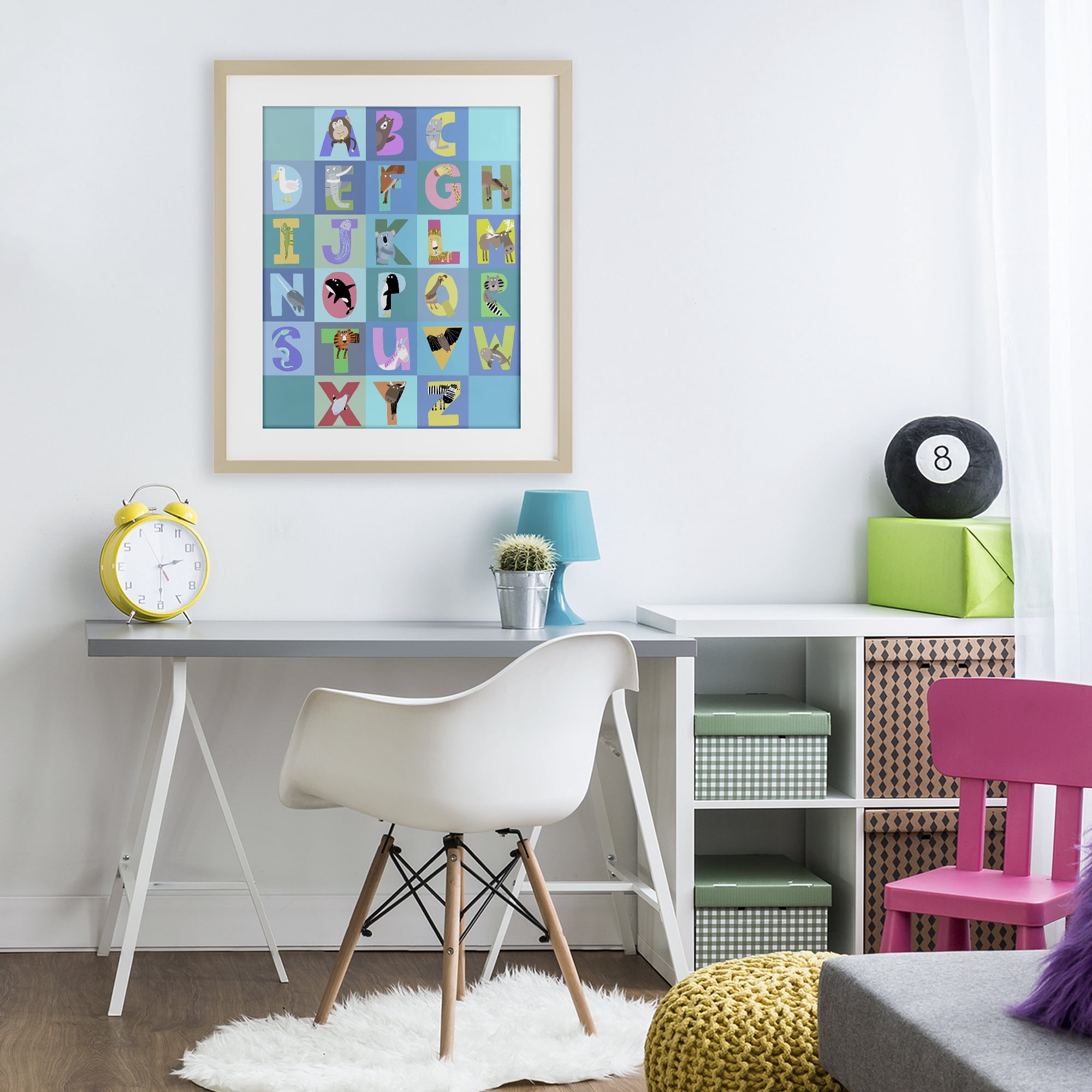 Stupell Industries Animal Alphabet in Blue Birch Framed Print Under Glass, design by Carla Daly