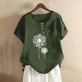 thumbnail image 2 of Lovskoo Hauts d'Été pour Femmes Col Rond Manches Courtes Blouse T-Shirt Imprimé Ample Vert Olive, 2 of 5