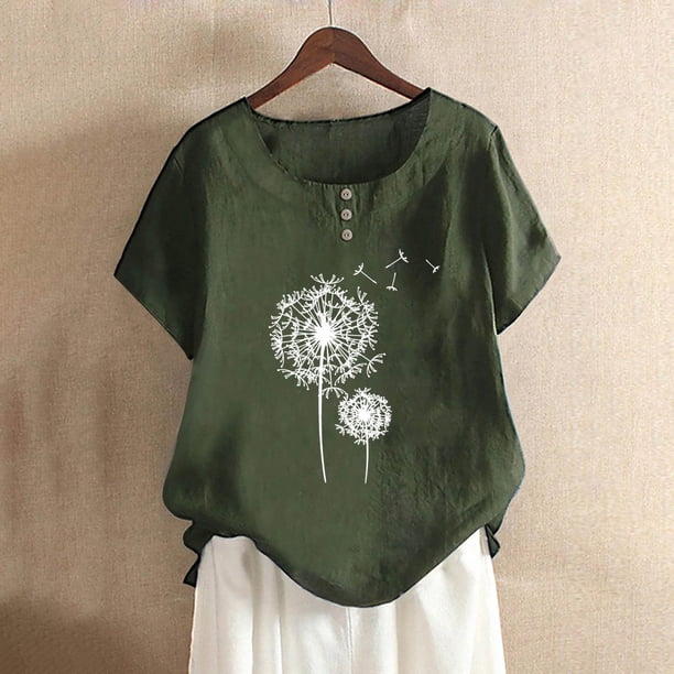 Fiudx Ropa de Mujer Moda Mujer Cuello Redondo Manga Corta Blusa Camiseta Impresión Suelta Tops