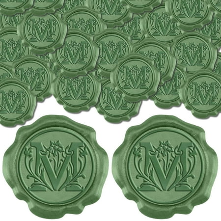 50Pcs Adhesive Wax Seal Stickers Envelope Seal Decoration For Craft Scrapbook DIY Gift Olive Drab Letter M 30mm