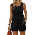 thumbnail image 2 of VISALY Two Piece Lounge Shorts Sets for Women Summer Square Neck Sleeveless Tank Drawstring Elastic Waist Shorts with Pocket Summer Soft Comfortable Casual Sweatsuit Homewear Outfit Black L, 2 of 8
