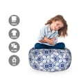 thumbnail image 2 of Moroccan Storage Toy Bag Chair, Floral Inspired Classical Oriental Damask Repeating Simplistic Print, Stuffed Animal Organizer Washable Bag, Large Size, Off White Dark Sky Blue, by Ambesonne, 2 of 3